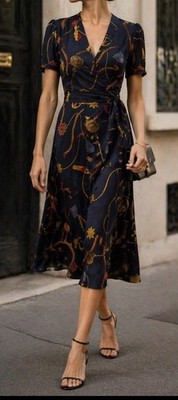 RALPH LAUREN 10 42 40  PRINT BELTED GEORGETTE SLEEVE DRESS  Freizeitkleid Neu 