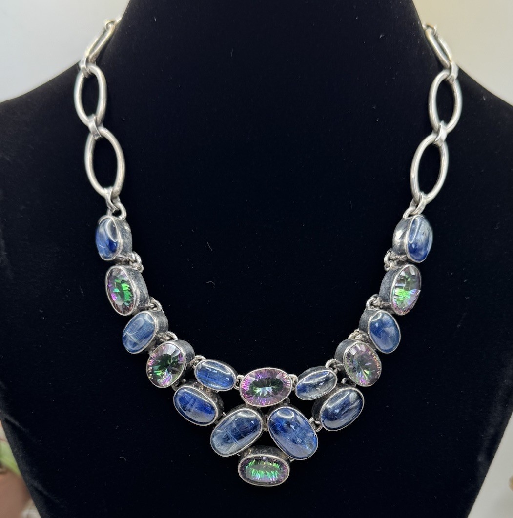 Sterling Silver Statement Labradorite Bib Necklac… - image 1