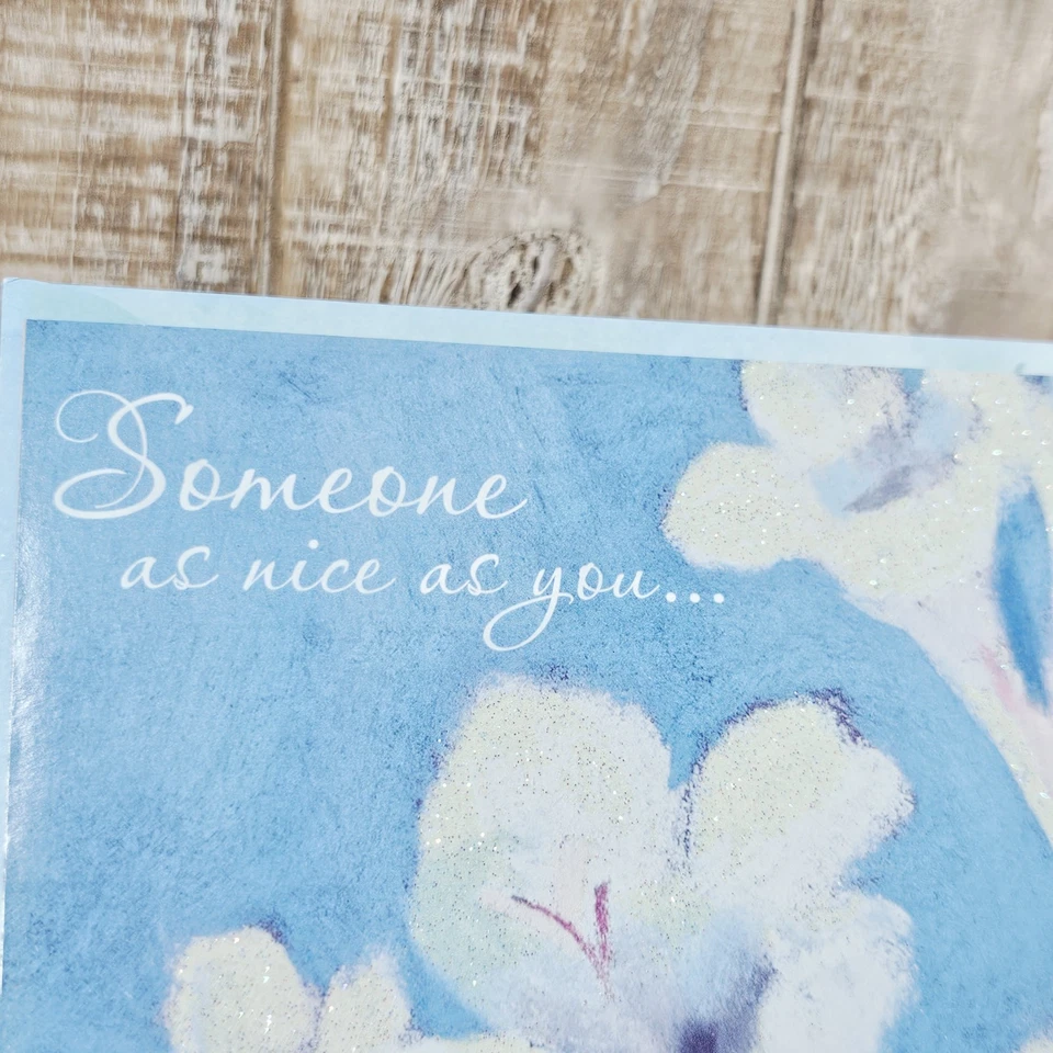 Leanin Tree Get Well Soon Greeting Card Blue White Floral Glitter - Image 2 of 4