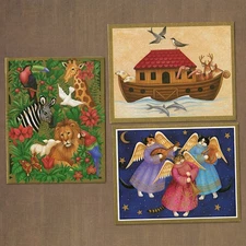 LOT OF 3 Vtg STEPHANIE STOUFFER CASPARI CHRISTMAS Notecards + Envelopes, Animals