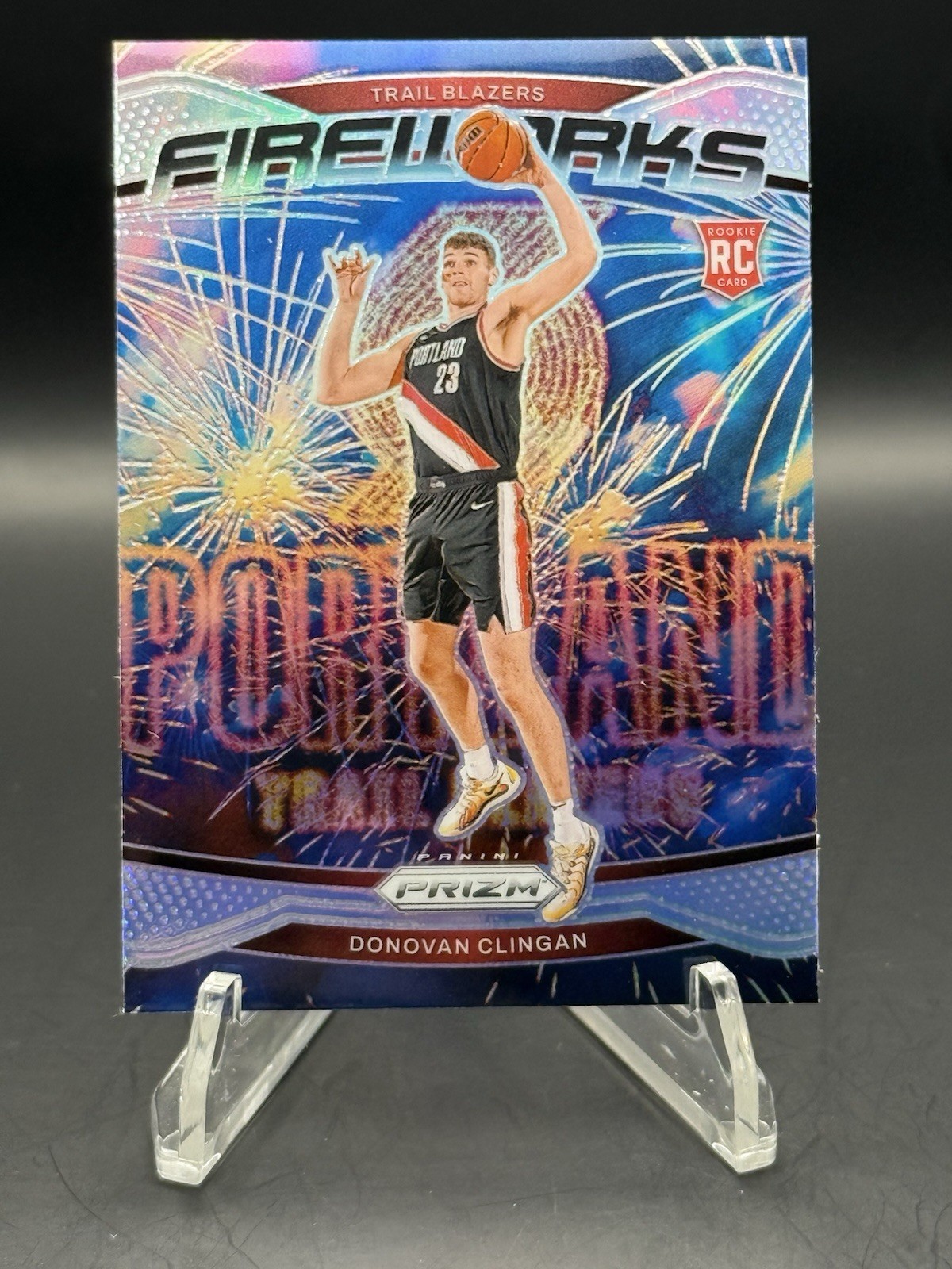 2024-25 Panini Prizm Donovan Clingan Fireworks Silver Prizm #9 Trail Blazers RC