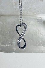 Sterling Silver Genuine Diamond Infinity Heart Pendant on 18  Sterling Chain