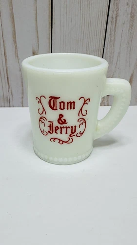 Vintage 1950’s McKee Tom & Jerry Milk Glass 6 oz Cup Mug D Handle, Scroll