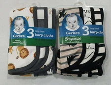 Gerber Baby Boys 6 Pack Terry Lined Burp Cloths NEW Dino Lion Design Cute