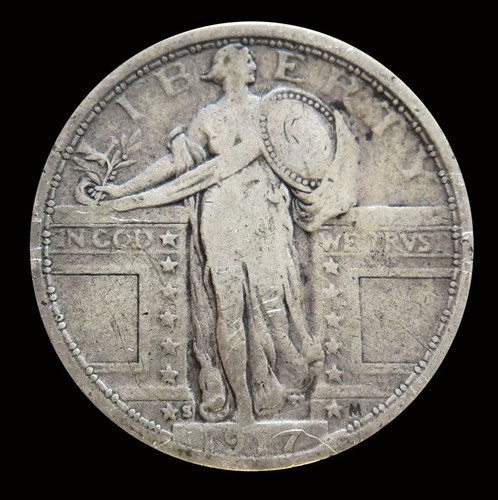 1917 S SILVER STANDING LIBERTY QUARTER COIN -FINE CONDITON -TYPE 1 - Picture 1 of 2