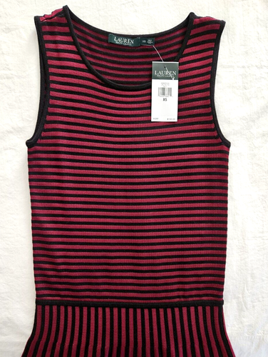 Lauren Ralph Lauren Freizeitkleid schwarz rot gestreift ärmellose Passform & Flair neu mit Etikett XS - Bild 6 von 12