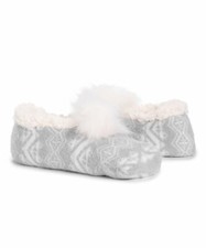MUK LUKS Gray Geometric Novelty Ballerina Pom-Pom Slipper - Women Size: S/M 5-7