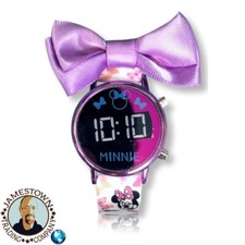 Disney Minnie Mouse Watch Removable Ribbon Purple LED Girls NEW Push Button