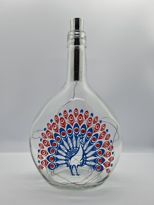 Pfau Motiv Glas Leuchtflasche / Nachtlicht / Lampe / Geschenk