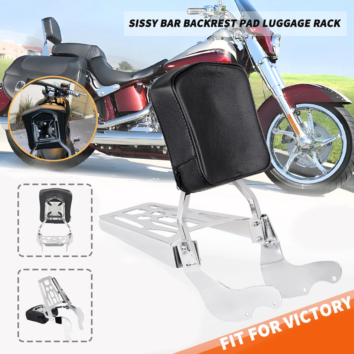 Motorcycle Sissy Bar Backrest Pad Luggage Rack For Victory Vegas