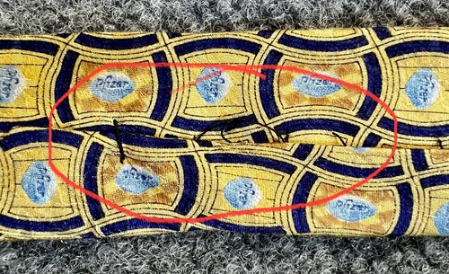 Pfizer Mens Tie Gold Little Blue Pill Geometric Pattern Silk Novelty What's Up?! - Picture 8 of 8