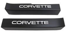 Door Sill Guards Wcorvette Logo - Black For 1990-1996 C4 Corvette