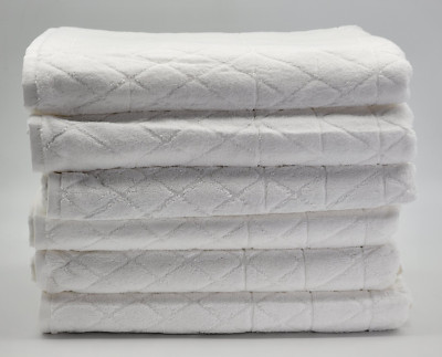 (2 DOZEN) Welspun Luxury TLC Bath Sheet 35x66 White Cotton w/ Jacquard Border