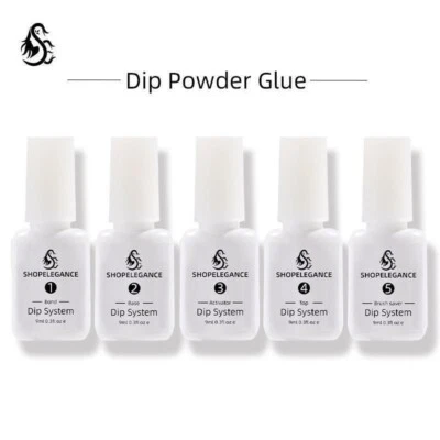 SHOPELEGANCE 5Pcs/Set NICOLE KIT 7ml Dipping Powder System Dip Liquid Nail Art Base Top Coat