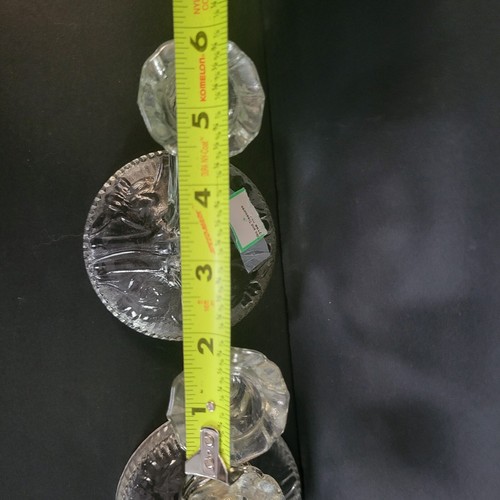 IRIS & HERRINGBONE Pair Clear Double Candle Holder JEANETTE GLASS Candlestick - Picture 7 of 8