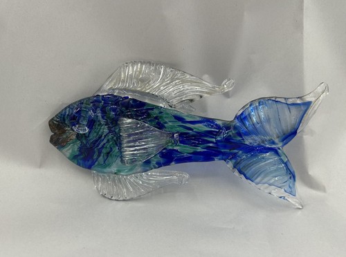 Blue Green Swirl Tropical Fish Textured Art Glass Sculpture Suncatcher 8"