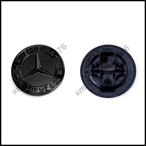 AMG Front Hood Emblem Glossy Black Flat Laurel Wreath Badge Mercedes W205 W213 - Picture 3 of 6
