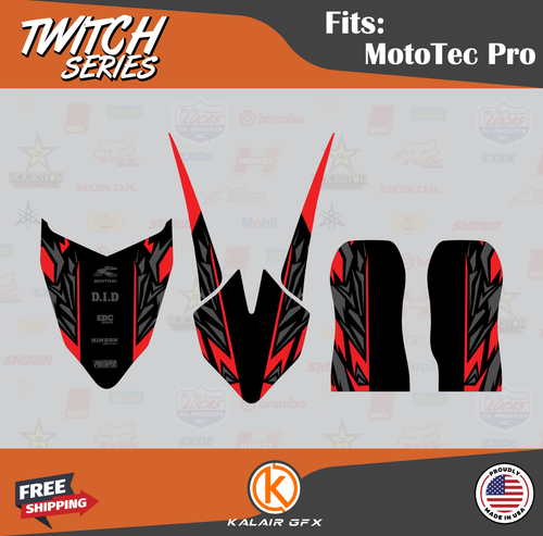 Graphics Kit for MotoTec 36V and 48V Pro Electric Dirt Bike Twitch Series - Red - Picture 4 of 6