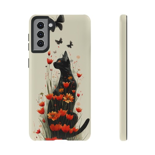 Phone-Ink iPhone, Pixel, Samsung Galaxy Case - Black Cat Red Wildflowers - 第 162/191 張圖片