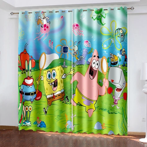 Kids 3D SpongeBob SquarePants Curtains Indoor Blackout Curtains Ring Top Eyelet - Picture 13 of 18