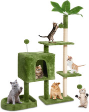 52" Cat Tree Cat Tower for Indoor Cats with Green Leaves, Multi-Level Cozy Plush