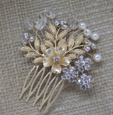2X Gold tone hair comb bridal wedding crystal rhinestone hair accessories ha3386