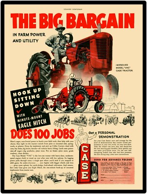 Vtg. Look Case Tractors New Metal Sign: Model VAC with Eagle Hitch Featured