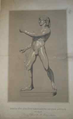 GROSSE Litho STATUE ATHLET ROM ANTIK HOMME CAESTIARIUS SEPIA SPORT 1850 Gay
