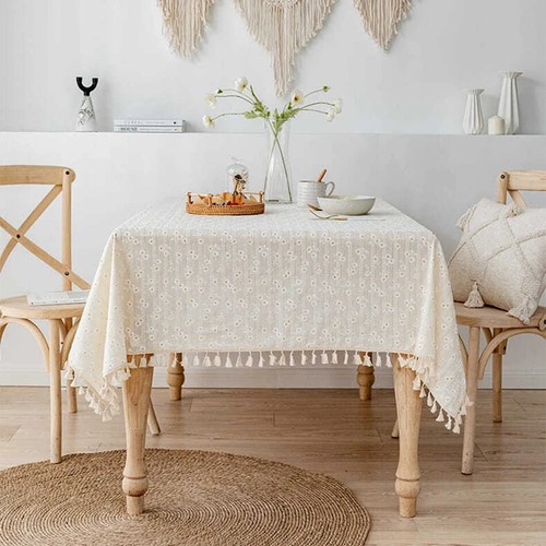 Gänseblümchen Baumwolle Blumenmuster Spitze Tischdecke rechteckig Tischabdeckung für Hochzeit Esszimmer - Bild 3 von 26
