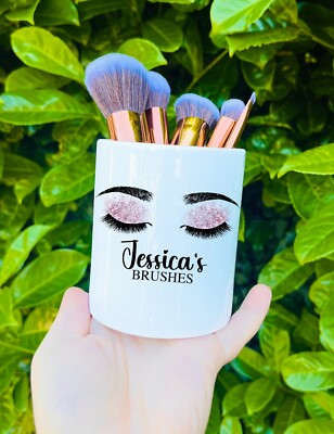 Rose Rosa Lidschatten Augen Geschenk Make Up Aufbewahrung Topf Pinsel MUA Personalisiert Name