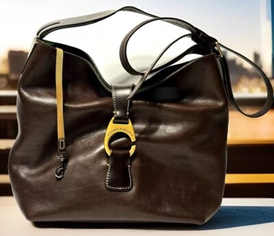 Dooney Bourke Brown Florentine Vacchetta Leather Derby Hobo Sac Shoulder Bag EUC