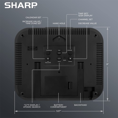SHARP Atomic Clock with Bright Color Display Atomic Accuracy Jumbo 3 Easy to - Picture 4 of 7