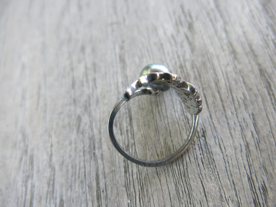 Anillo Hoja Perla Tahití Negro Hecho a Mano Plata de Ley 925 Ajustable Su Regalo Foto 3 de 4