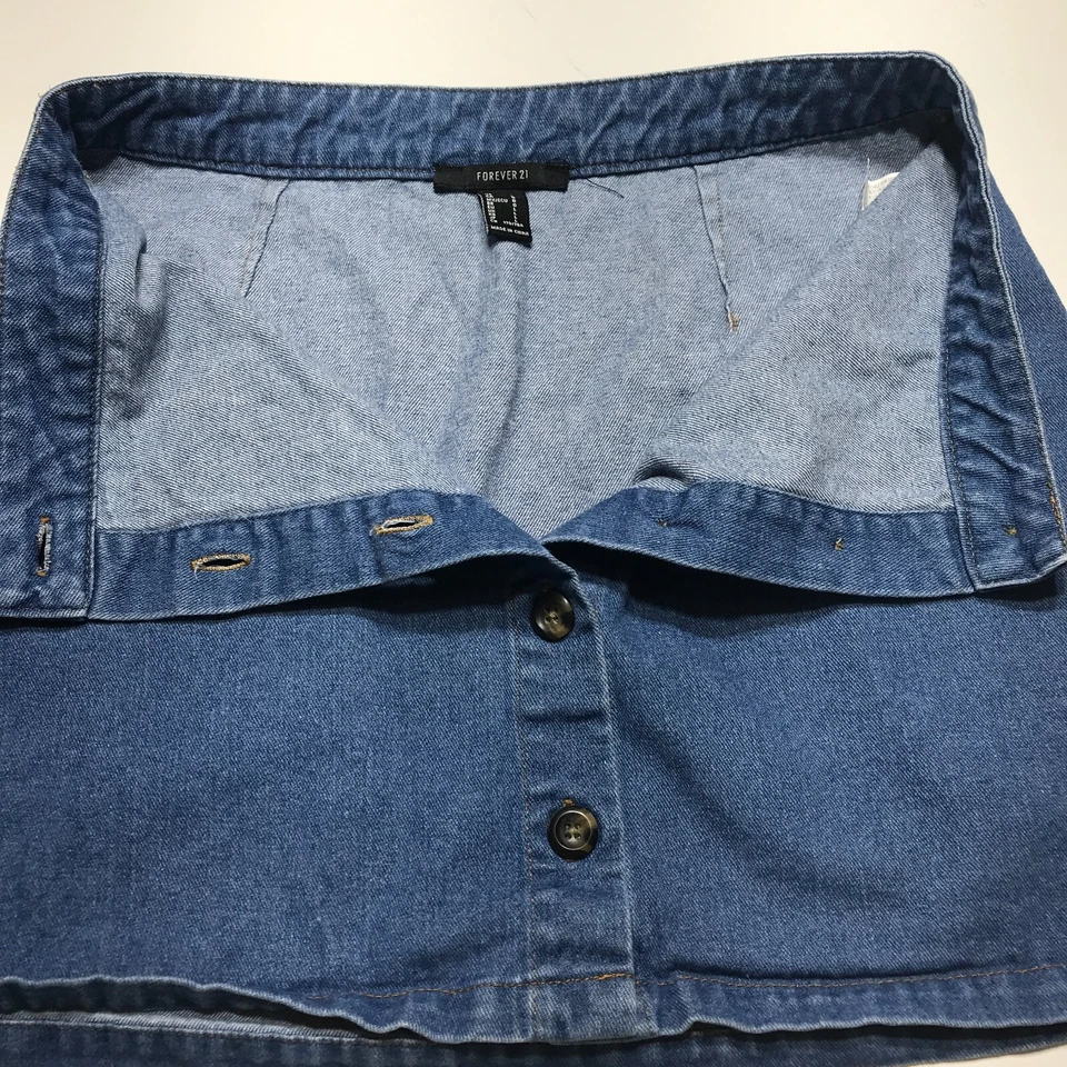 Forever 21 юбка женщин размер большой кнопка спереди джинсовой ткани мини трапеции 100% хлопок - Изображение 4 из 4