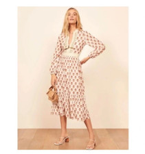 NWOT Reformation Delilah Dress Wine Blossom Floral Summer Dress SZ 6 100% Cotton