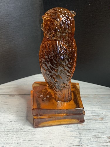 Vintage Gufo in vetro ambrato trasparente Degenhart anni 70 su libri - Foto 4 di 6
