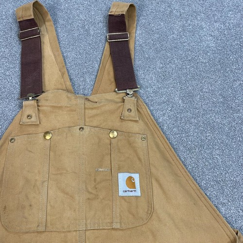 Carhartt Dungarees Adult 42x32 Tan Overalls Carpenter Quilted Double Knee Mens - Picture 4 of 10