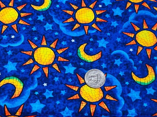 Fabric Celestial Suns & Moons Royal Blue Cotton QUILTING TREASURES 1/4 Yd 28302Z - Picture 5 of 7