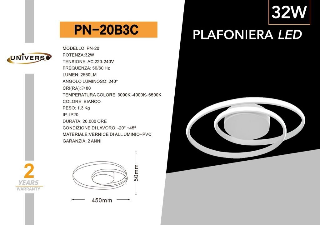 Plafoniera LED Universo 32W PN-20B3C CCT | Soluzione Illuminazione Ufficio