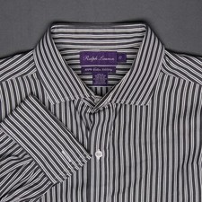 Ralph Lauren Purple Label Dress Shirt Mens 17 Black White Stripe French England