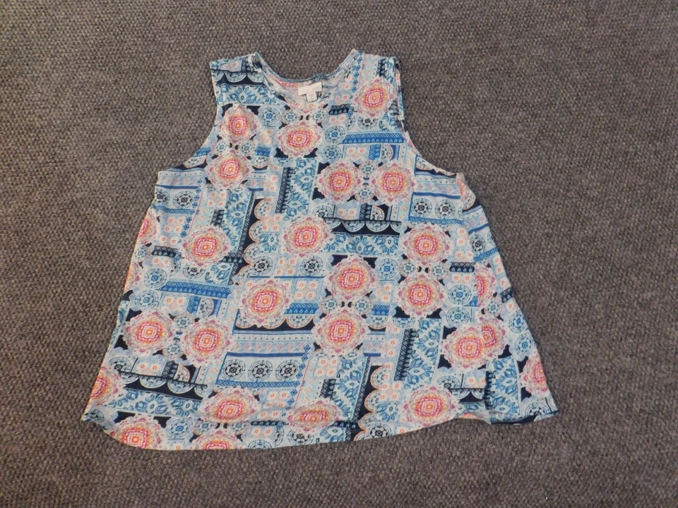 J Jill Top XL Blue linen tall sleeveless womens geometric pullover - Image 3 of 4