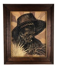 BeauOriginal Thai Portrait Oil Painting on Natural Tobacco Leaves Framed 19 x 23