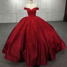 Red Shiny Quinceanera Dresses Ball Gown Sequined Applique Sweet 16 Prom Dress
