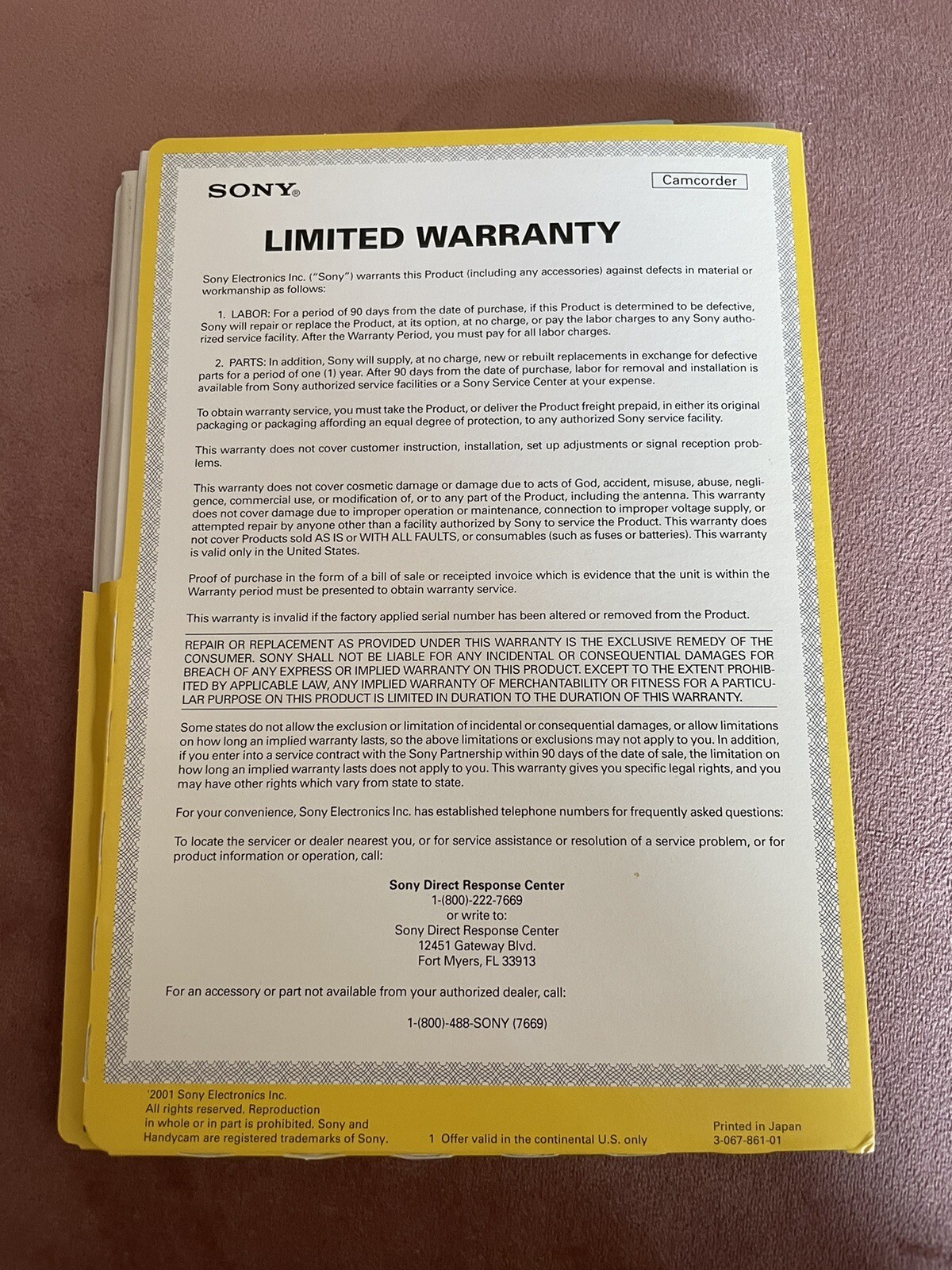 Sony Handycam Hi8 Video Camera Recorder MANUAL ONLY eBay