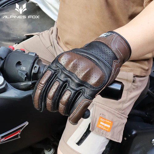 Guanti Moto Pelle Traforata Uomo Donna Full Finger Motocross Biker Guanto - Foto 10 di 27