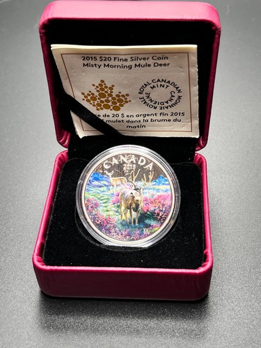 2015 Canada $20 Fine Silver Coin: Misty Morning Mule Deer With COA Clamshell - Picture 2 of 6