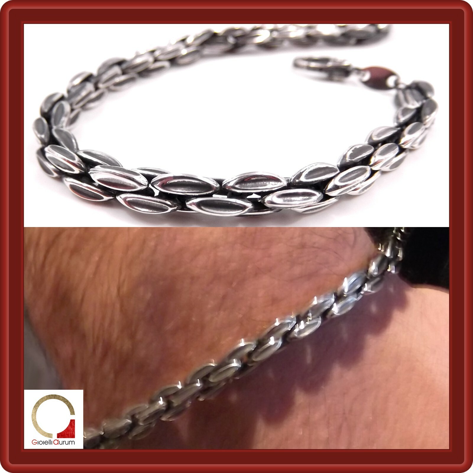 Pulsera Hombre En Plata 925 Pulsera De Cadena De Malla Brunida Para