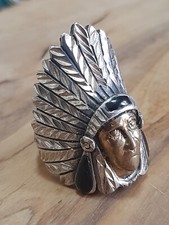 MENS 925 SILVER RING Native American Motorcycle Indian Chief Harley Onyx