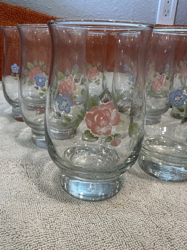Pfaltzgraff By Libbey Tea Rose 14oz Curved Tumbler Drinking Glass 5.25”. Set 7 - Picture 2 of 10