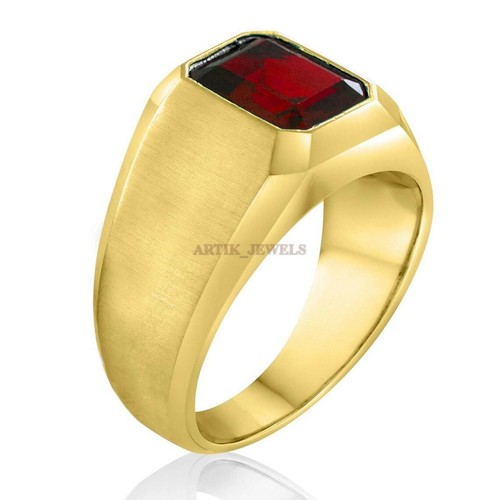 Natural Garnet Gemstone with Gold Plated 925 Sterling Silver Ring for Men's #894 - Picture 2 of 4